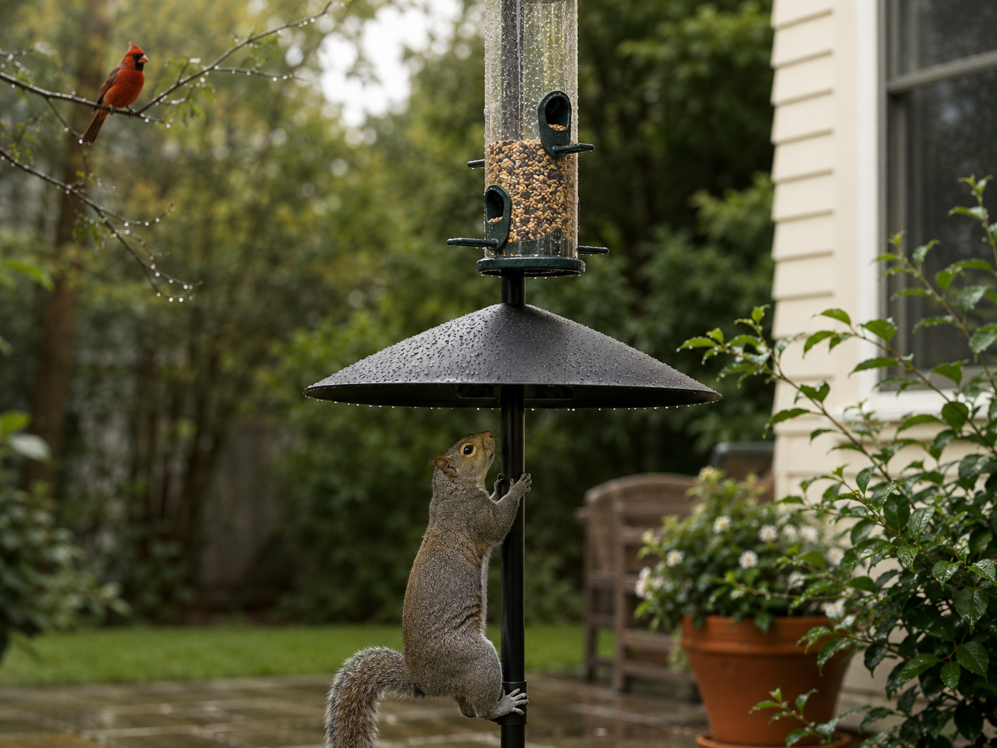 Squirrel-proof bird feeder setup